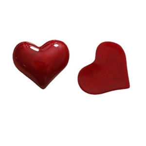 Pair of red heart resin charms with glossy front and flat matte back for DIY jewelry making