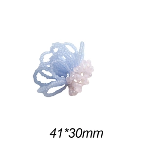 Detail of handmade woven blue beads and pink crystal flowers for DIY earrings 41x30mm