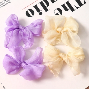 Elegante set di fiocchi in organza viola e beige per fermagli per capelli fai-da-te