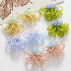 Detailed view of handmade colorful seed bead flower charms for DIY jewelry making