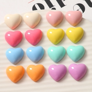 Set of 16 glossy heart-shaped resin DIY charms in various macaron colors for jewelry making