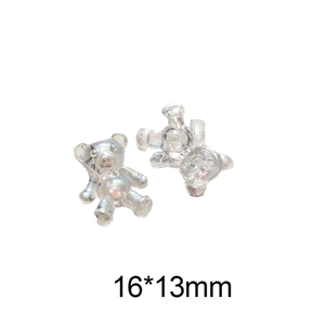 Iridescent aurora resin bear charms for nail art and DIY crafts, sized 16x13mm