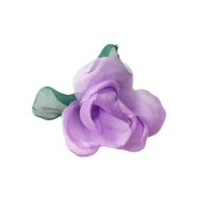 Exquisite handmade purple gauze fabric rose with green mesh leaves for DIY craft projects