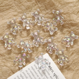 Aurora transparent resin bear charms with iridescent finish for DIY nail art and crafts