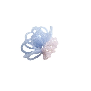 Handmade forest style woven floral bead ring with light blue frosted and pink crystal beads