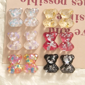 Glitter bear resin charms with gold foil and sequins for DIY jewelry and phone cases