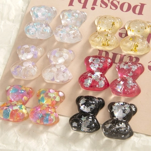 Cute resin bear DIY charms with colorful sequins and glitter for jewelry making