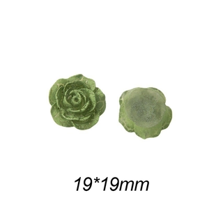 Detailed view of green rose resin beads showing 19mm size and antique crackle texture