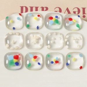 Transparante vierkante hars cabochons met kleurrijke stippen voor DIY sieraden maken