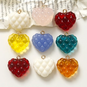 Colgantes de Corazón de Resina con Patrón de Diamantes de Doble Cara Estéreo Con Lazo de Metal Para DIY Pendientes Pinza Pelo Funda Móvil Accesorios