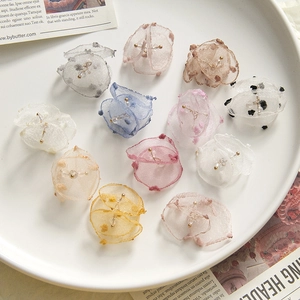 Handmade sheer organza flower charms in various colors with gold beads for DIY jewelry
