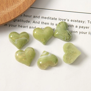 Green marble resin heart beads with gold glitter for jewelry and DIY crafting