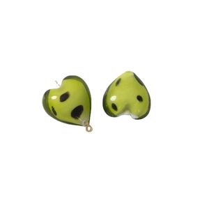 Perle in vetro a cuore verde chiaro con motivo a pois e gancio metallico per gioielli