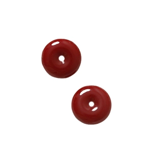 Pair of deep red round resin donut charms with high-polished jade texture for jewelry making