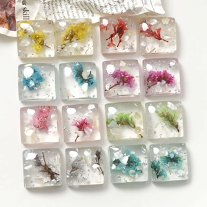 Patch Fai-da-te in Resina Trasparente Quadrata Con Fiori Secchi Veri Foglia Argento Conchiglia per Orecchini Cover Telefono Gioielli