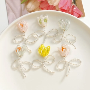 Handmade tulip beaded flower charms for DIY jewelry making in assorted bright colors