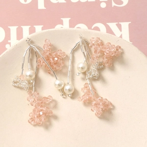 Handmade Pink Acrylic Crystal Flower Tassel Pendant Beaded Artificial Pearl Charm For DIY Jewelry Making Accessory For Women