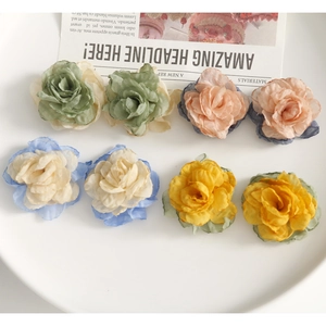 Flores de Rosa de Tela de Malla Hechas a Mano Accesorios de Joyería DIY para Pendientes Pinzas para el Cabello Decoración