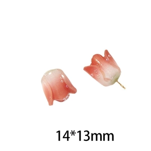 Detailed view of 14x13mm pink orange gradient tulip rose bud acrylic charms with beads