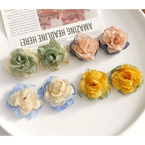 Flores de tela de rosa de malla hechas a mano para accesorios de pelo y joyería DIY
