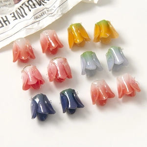 Colorful resin tulip bud charms with glitter beads for DIY jewelry and hair accessories