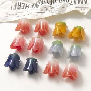 DIY Tulip resin flower charms for jewelry making with sparkling beads in gradient colors