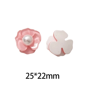 Dettagli di fiori in resina rosa 25x22mm con perle e retro adesivo per lavori fai-da-te
