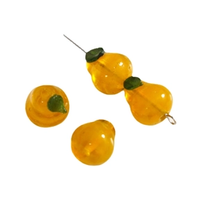Cute translucent orange pear bead with green leaf for DIY handmade jewelry crafting