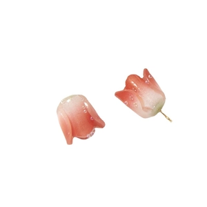 Pink gradient acrylic tulip flower charms with mini pearls and gold loop for DIY jewelry