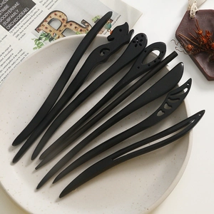 Handcrafted ebony wood hair stick set with traditional Chinese carved patterns