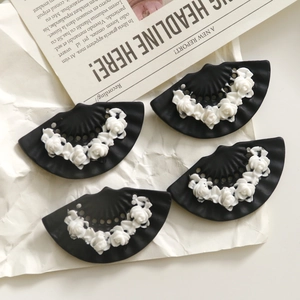 Gothic style black fan-shaped hair accessories with white rose 3D relief floral design