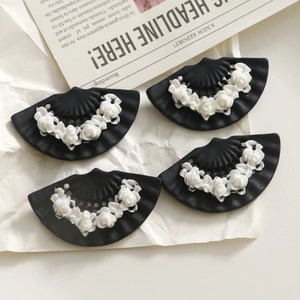 Gothic style black fan-shaped acrylic accessories with 3D white rose floral carving