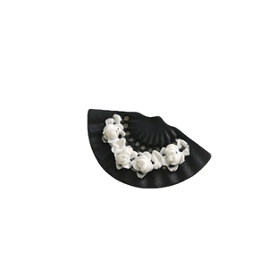 Dark style fan-shaped DIY acrylic accessory with white resin rose flowers and radial texture