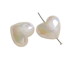 Iridescent heart pearls with silver pins for DIY jewelry making and craft supplies