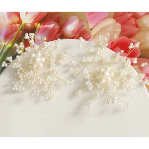 Handmade woven pearl flower hair accessories with gold wire accents for elegant headwear