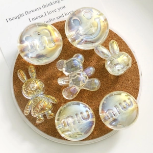 3D holographic resin charms featuring cute bears and smile faces for DIY hair clips