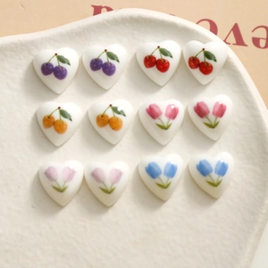 Herzförmige Harz Charms Kirsche Tulpe Bedruckt Flache Rückseite Cabochons DIY Zubehör Für Schmuckherstellung Handyhülle Dekor Damen Kinder
