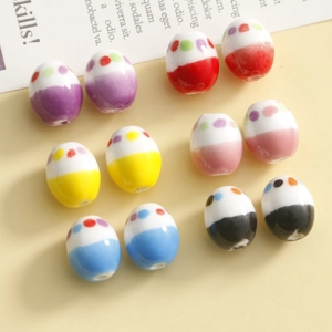 DIY Hand Painted Polka Dot Ceramic Beads Oval Retro Porcelain Charms For Earring Bracelet Jewelry Making Accessories