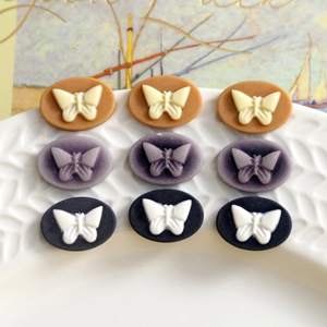 Vintage Oil Painting Style Matte Butterfly Oval Resin Cabochons For DIY Jewelry Phone Case Decorative Craft Components