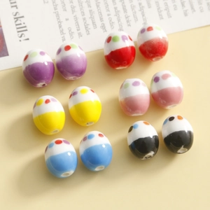 Polka dot ceramic oval beads for DIY jewelry making in vibrant assorted colors