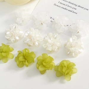 Floral acrylic bead set in matte white and lime green for DIY jewelry making
