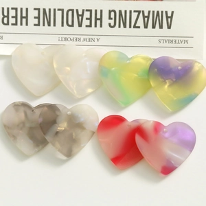 Colorful heart-shaped acrylic DIY charms with aurora glitter finish for jewelry making