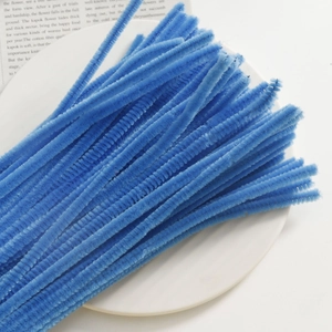 Close-up of bright blue velvet pipe cleaners for DIY crafts and jewelry making projects