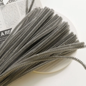 Macro shot of dark grey chenille stems with soft flocking for DIY creative jewelry crafts