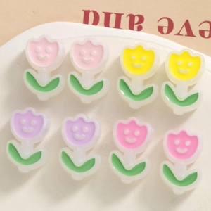 Cute resin tulip flower charms with smile face for DIY jewelry and phone case making