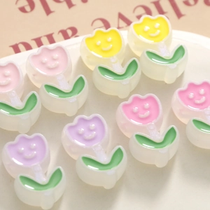 DIY colorful tulip flower acrylic charms with smile faces for jewelry making and hair accessories