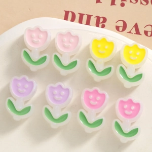 DIY colorful tulip resin beads with smiling faces and green leaves for jewelry making