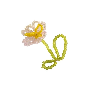Detail of handmade beaded tulip flower and yellow butterfly charm accessory