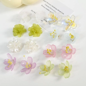 Detailansicht bunter DIY-Acryl-Blumenanhänger in matten und perlmuttfarbenen Oberflächen