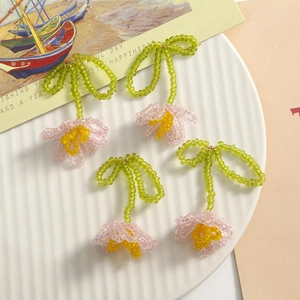 Handmade Glass Beads Tulip Flower Pendant With Bowknot Sweet Pastoral Style For DIY Earrings Jewelry Making Women